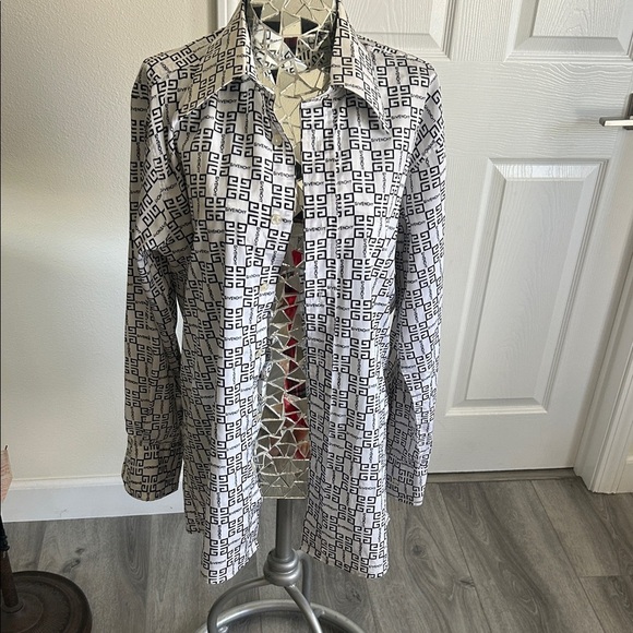 GIVENCHY Vintage Designer Black and White Patterned Women's Blouse Button Down - Picture 1 of 11